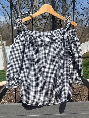 Gap Women’s 100% Cotton Black & White Gingham Tie Off the Shoulder Top Size S